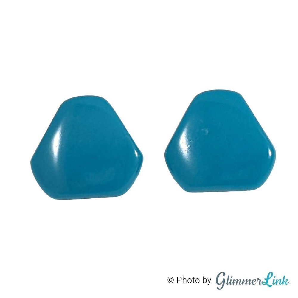 Vintage Hong Kong Blue Plastic Triangular Pierced Earrings